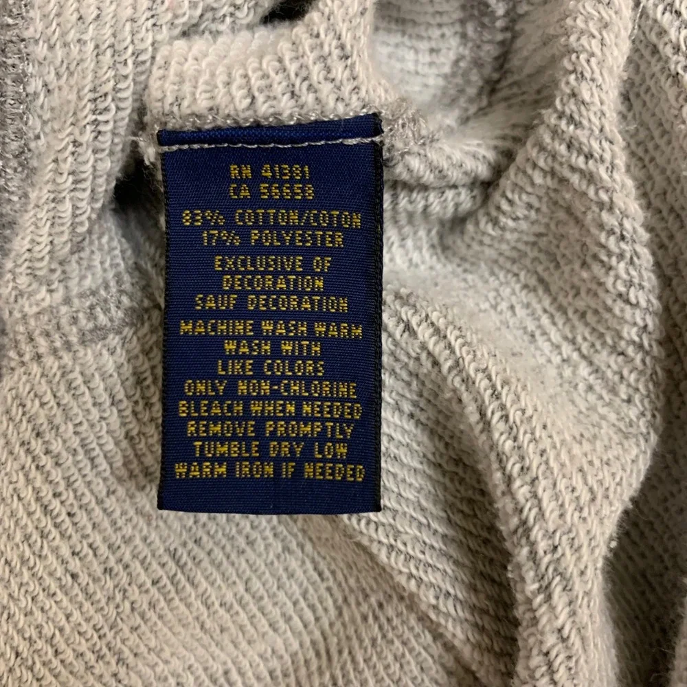 Polo Ralph Lauren Hoodie Mens L Gray Full Zip Pony Logo Cotton French Terry